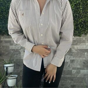 Ralph Lauren White and Brown Casual Button Down Shirt